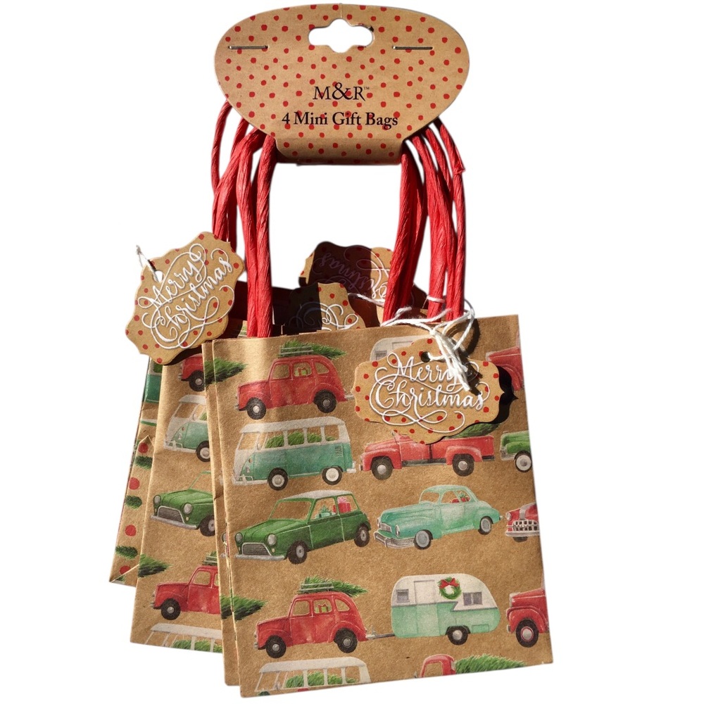 Molly & Rex Christmas Mini Gift Bags with Vintage Cars Design, Set of 4 (62324)